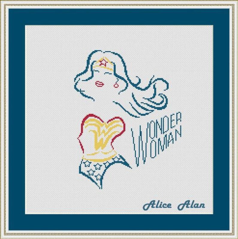 Cross Stitch Pattern Wonder Woman Art Line DC Comics Princess Etsy