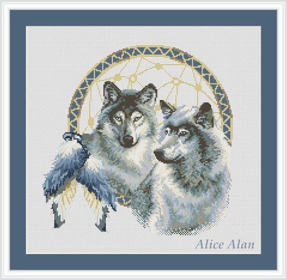 Cross Stitch Pattern Wolves Dream Catcher Feathers Indian Etsy