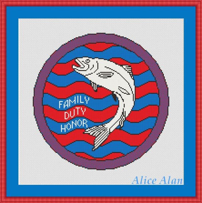 Cross Stitch Pattern Fish Emblem trout House Tully Game of Thrones Coat arms Counted Cross Stitch PatternInstant Download Epattern PDF File