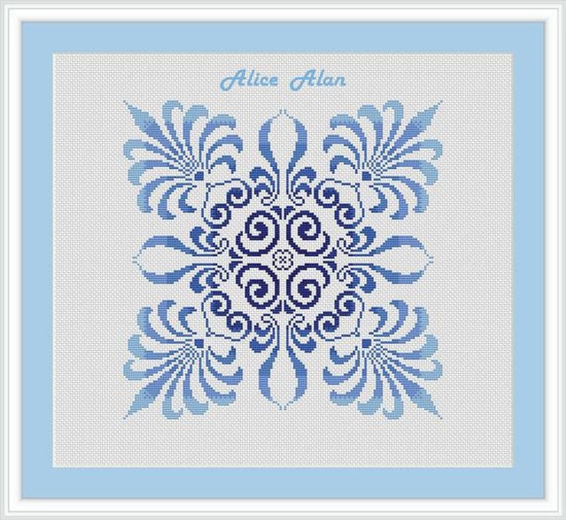 Cross Stitch Pattern Mandala Blue Ornament Flower Snowflake Monochrome Counted Cross Stitch Patternsinstant Download Epattern Pdf File Patterns Sewing Needlecraft Kromasol Com