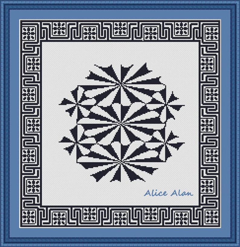 Cross Stitch Pattern Abstract geometric black white 3D optic effect painting pillow Counted Cross Stitch PatternsInstant Download Epattern