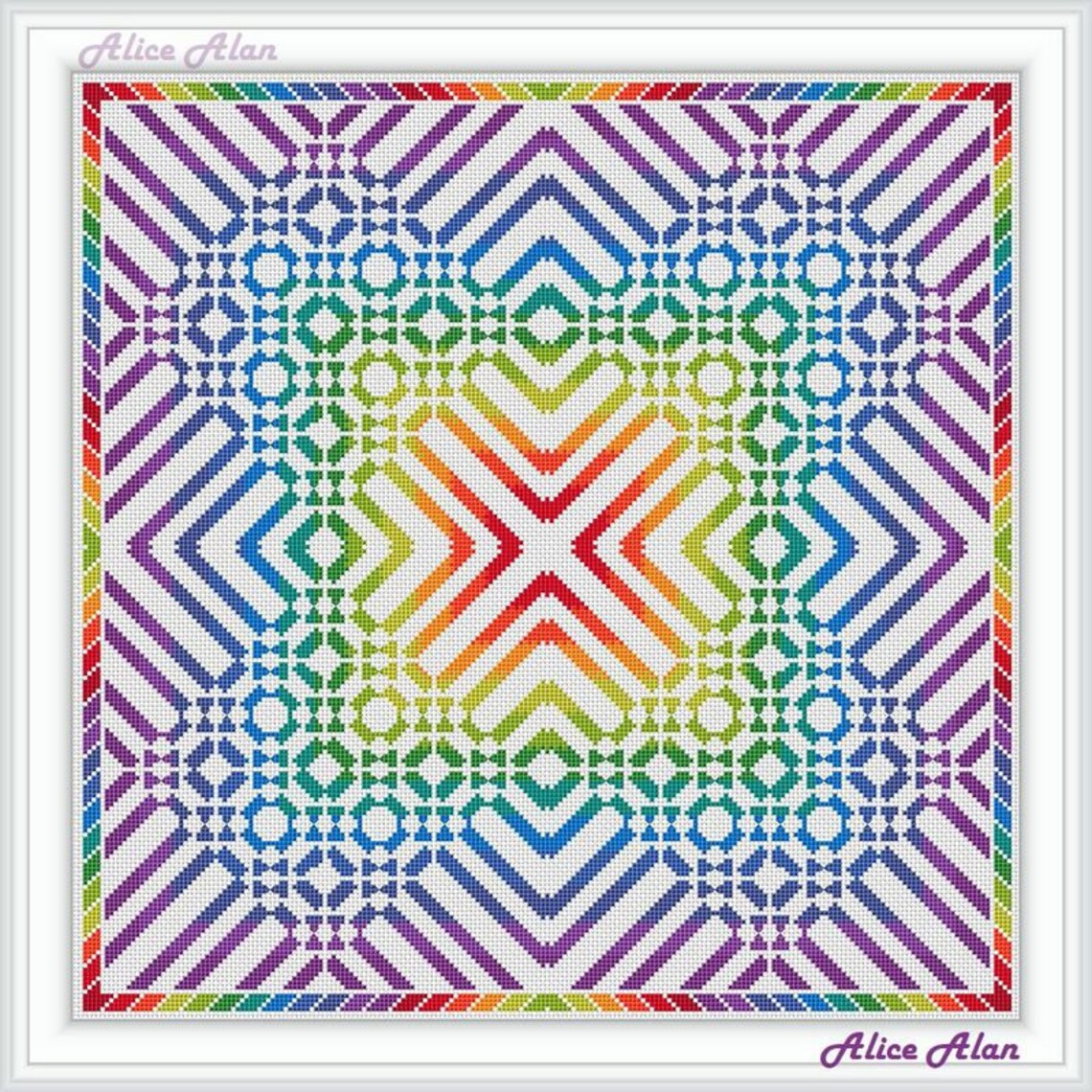 Cross stitch pattern panel art rainbow geometric abstract | Etsy