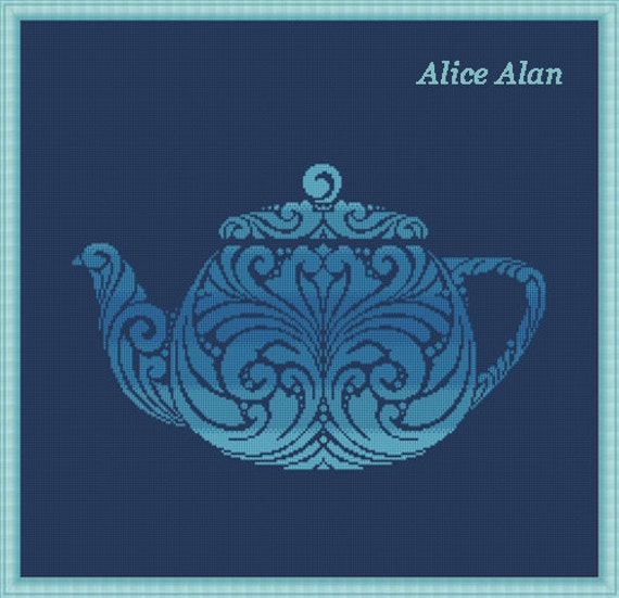 Cross Stitch Pattern Kettle and Cup of tea silhouette monochrome kitchen Counted Cross Stitch Patterns Instant Download Epattern PDF File
