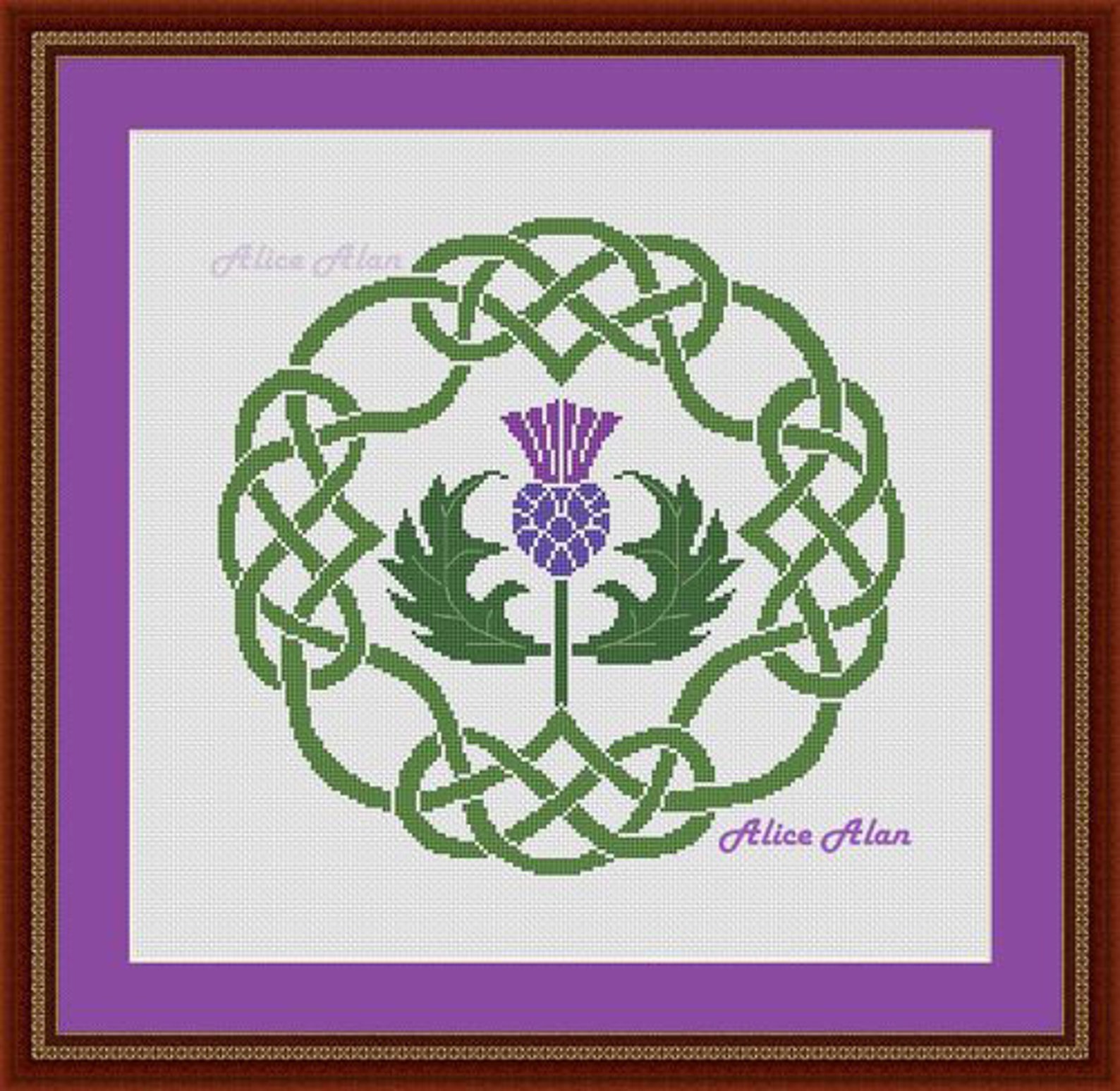 Cross stitch pattern silhouette Thistle celtic knot flower Etsy