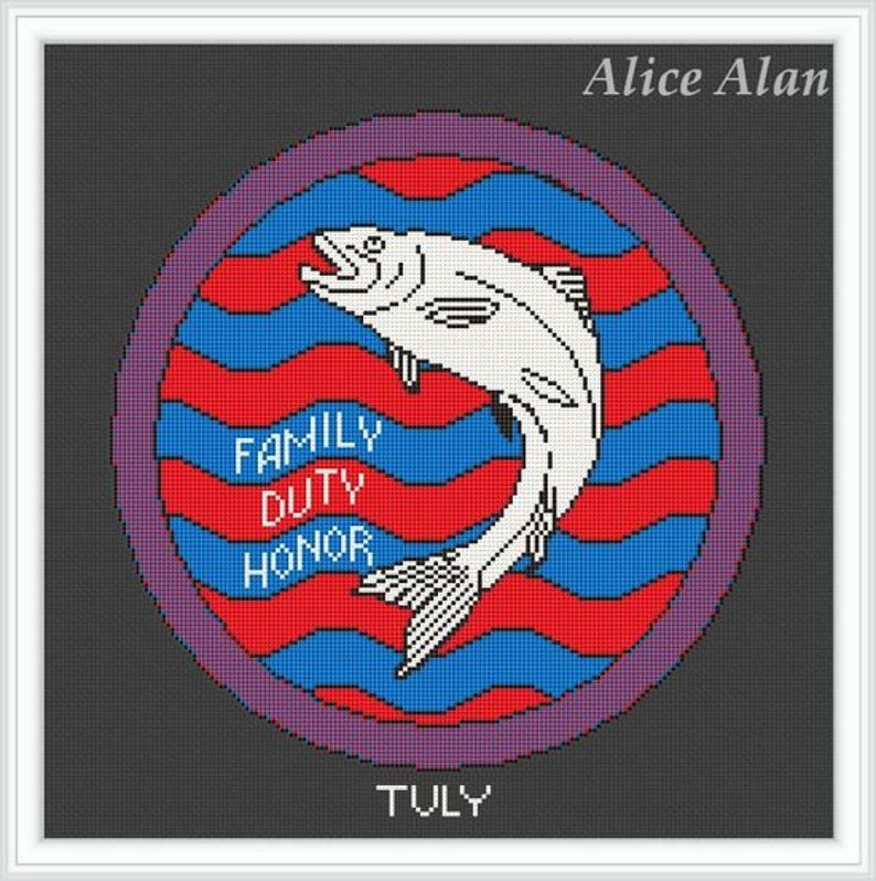 Cross Stitch Pattern Fish Emblem trout House Tully Game of Thrones Coat arms Counted Cross Stitch PatternInstant Download Epattern PDF File