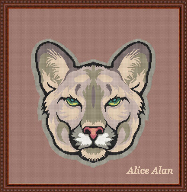 Cross stitch pattern wild cat head puma animal nature tribal Etsy