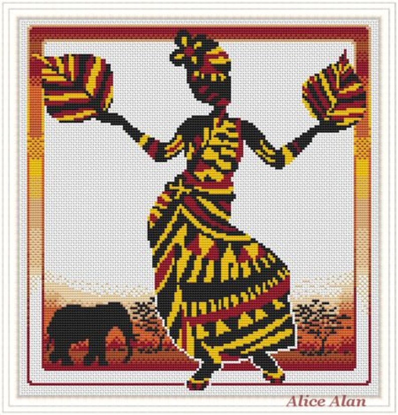 Cross Stitch Pattern Ethnic dance African woman Leaves Etsy