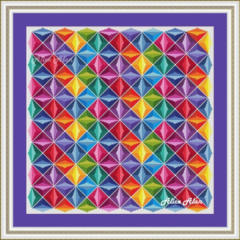 Cross stitch pattern panel art rainbow geometric abstract | Etsy