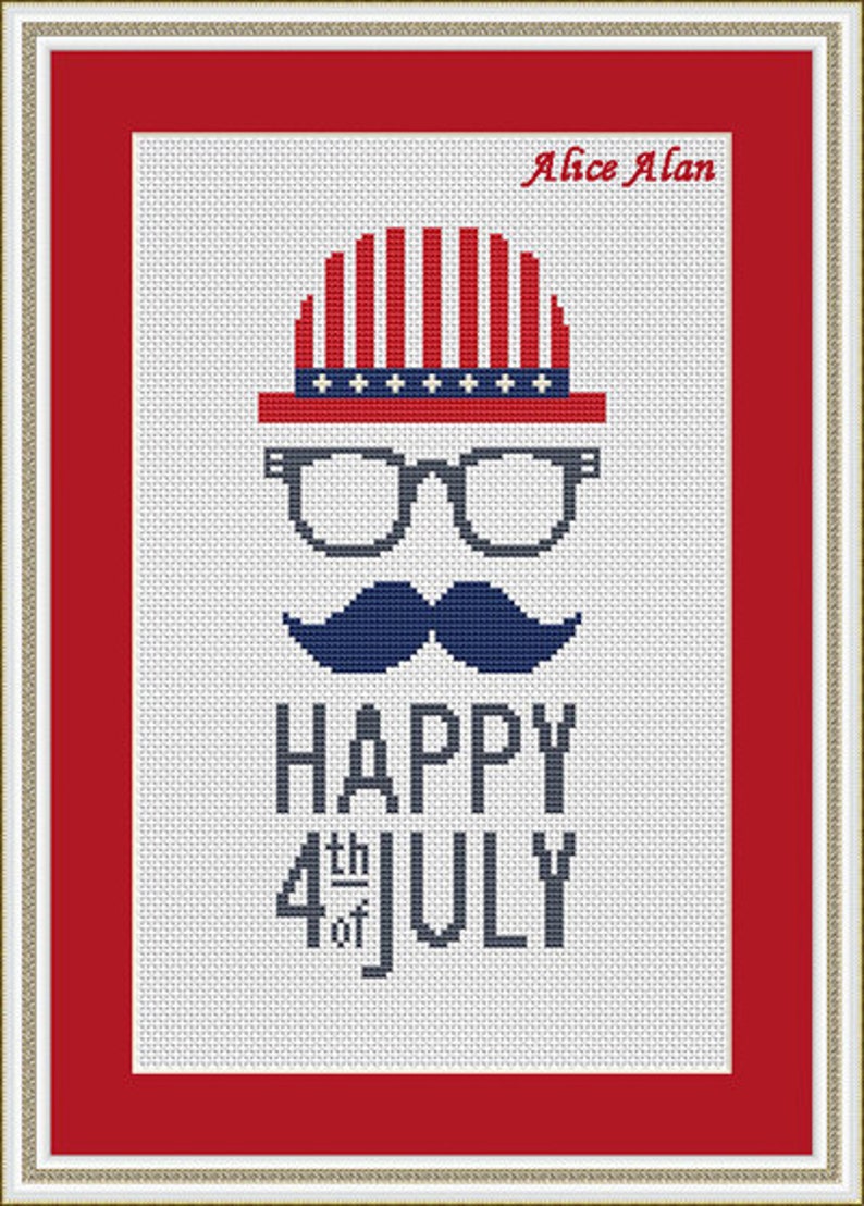 Download Cross Stitch Pattern Hat Glasses Mustache flag USA America | Etsy