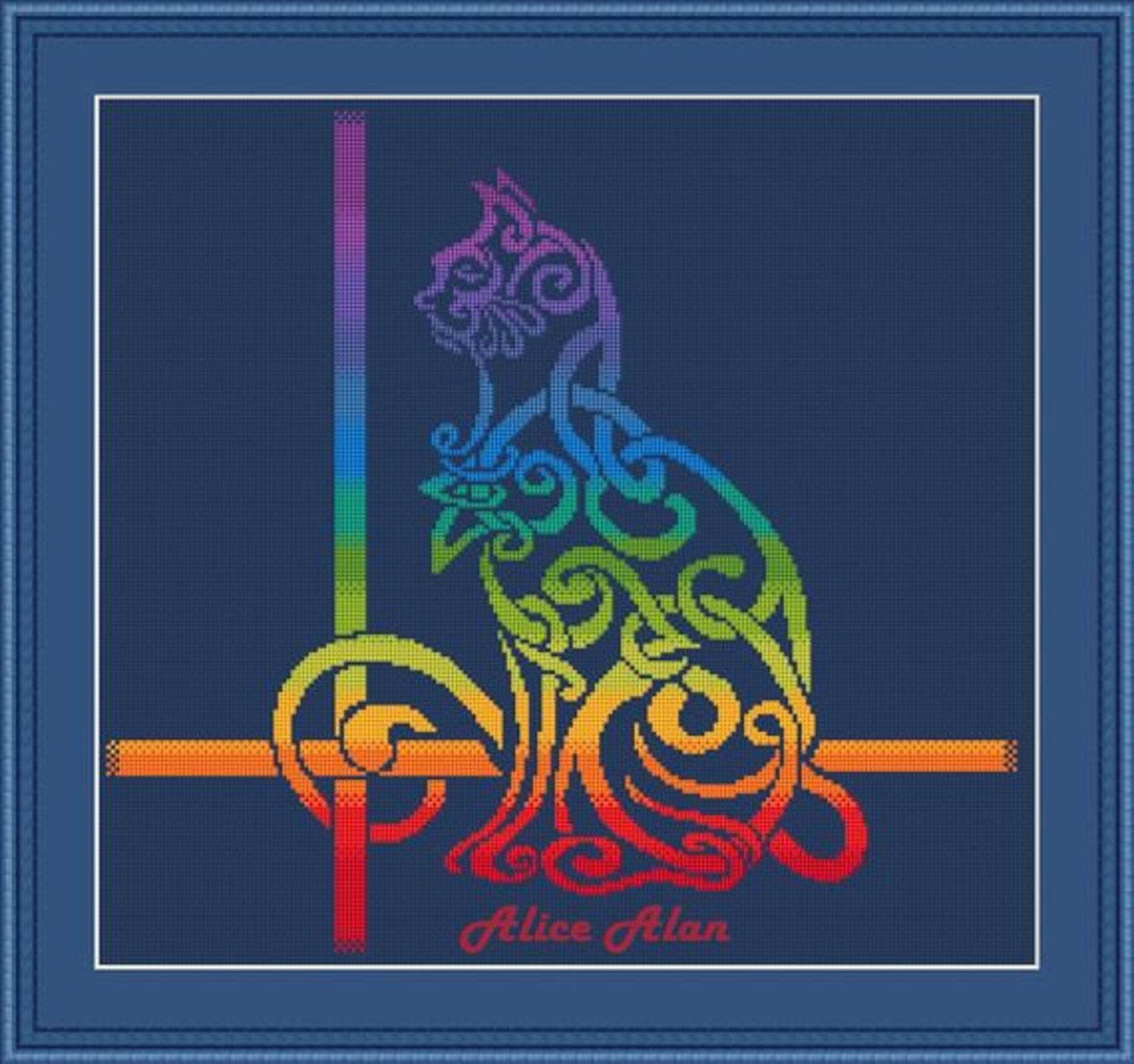 Cat Celtic Knot Silhouette Ethnic Ornament Cats Rainbow Red | Etsy