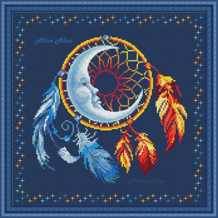 Cross stitch pattern dream catcher feathers crescent moon sun | Etsy