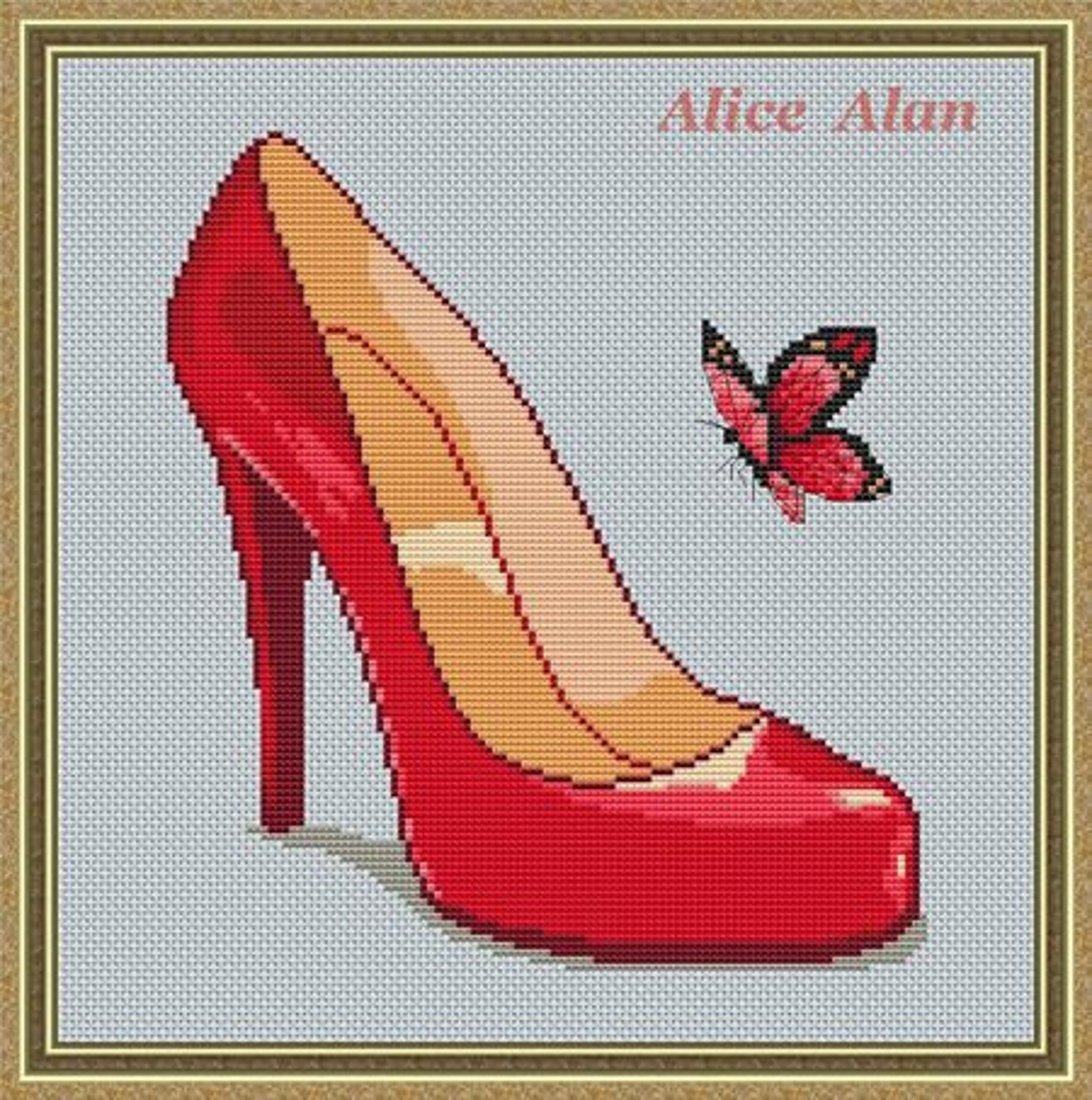 Cross Stitch Pattern Butterfly High Heel red Shoe love woman Etsy
