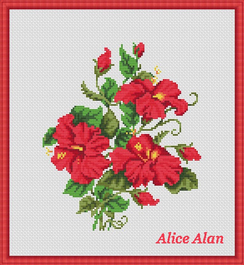 Cross Stitch Pattern Flowers Red Hibiscus Wild Flower Floral Etsy