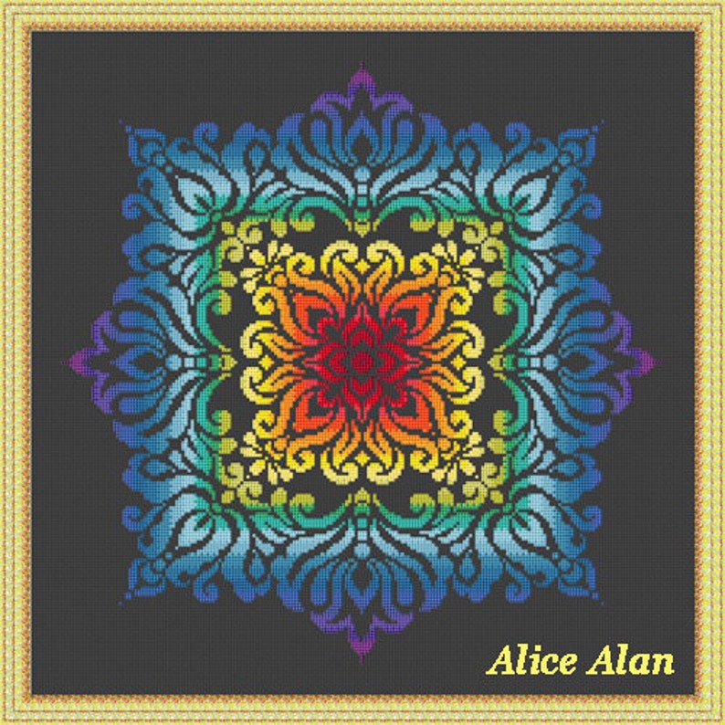 Cross Stitch Pattern Art Abstract Vintage Ornament Rainbow Etsy