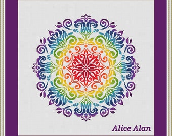 Cross Stitch Pattern Vintage Ornamental Pattern Rainbow monochrome pillow Counted Cross Stitch Pattern/Instant Download Epattern PDF File