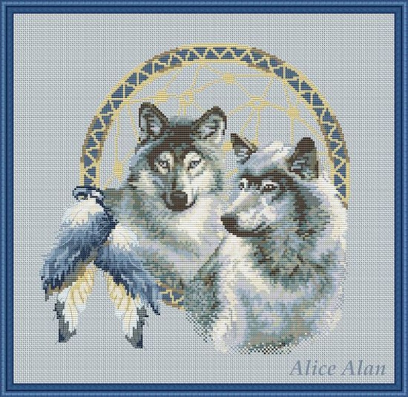 Cross Stitch Pattern Wolves Dream Catcher Feathers Indian Ethnic Wolf Counted Cross Stitch Patterninstant Download Epattern Pdf File Kits How To Craft Supplies Tools