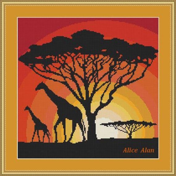 MOTHER AND CALF GIRAFFE CROSS STITCH CHART