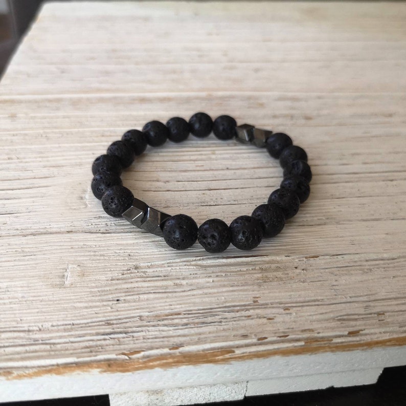 gunmetal Hematite spacers Unisex bracelet made with Black Lava stone men/'s jewelry diffuser bracelet