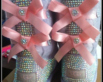 TODDLER size 6 Heathered Lilac and Pink Bailey Bow Ugg Boots, Custom Bling!!!