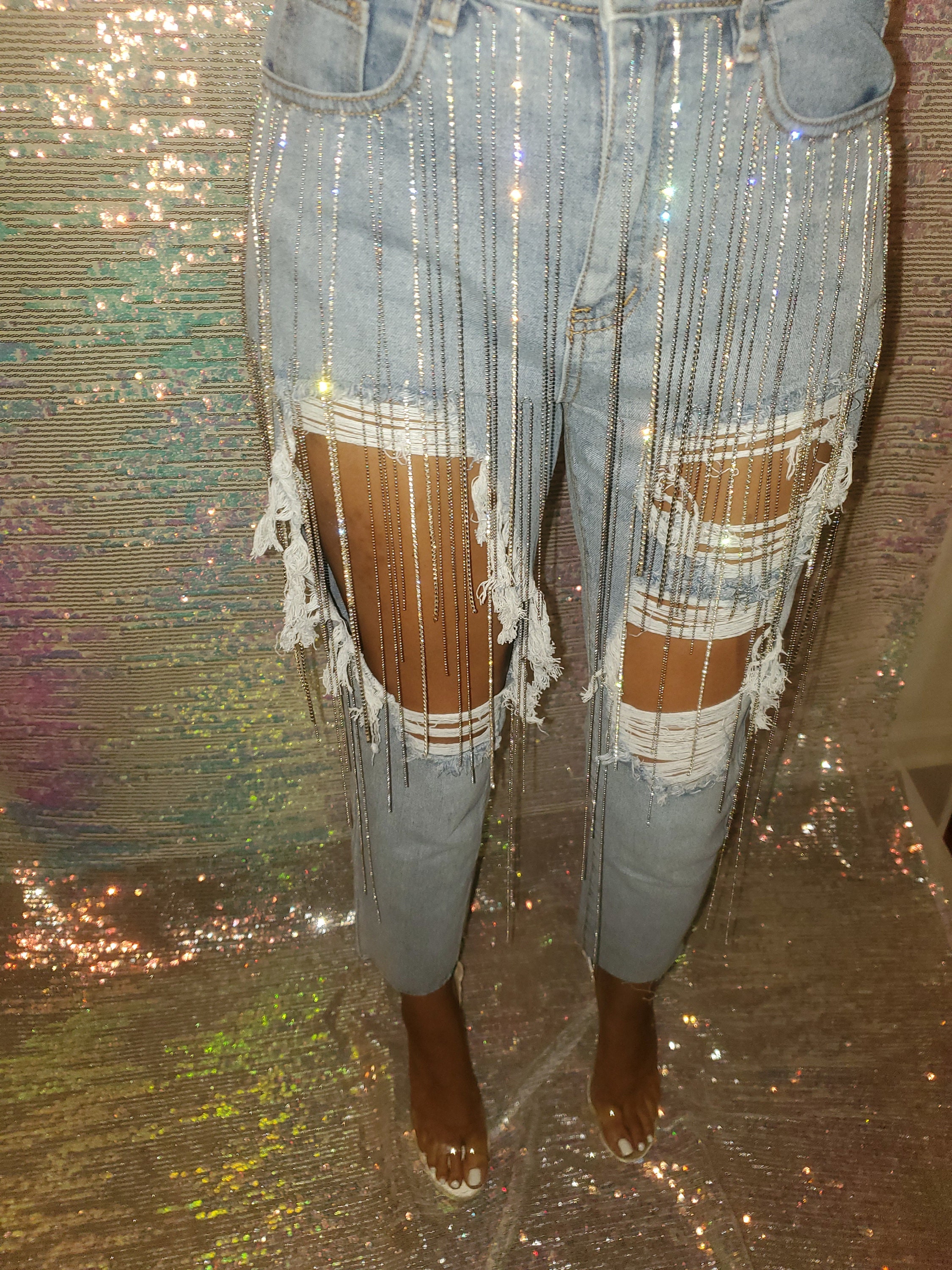 Vintage Distressed Diamond Denim Jeans - Etsy