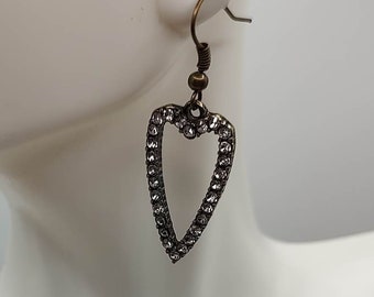 Bronze Rhinestone Oblong Heart Shaped Earrings