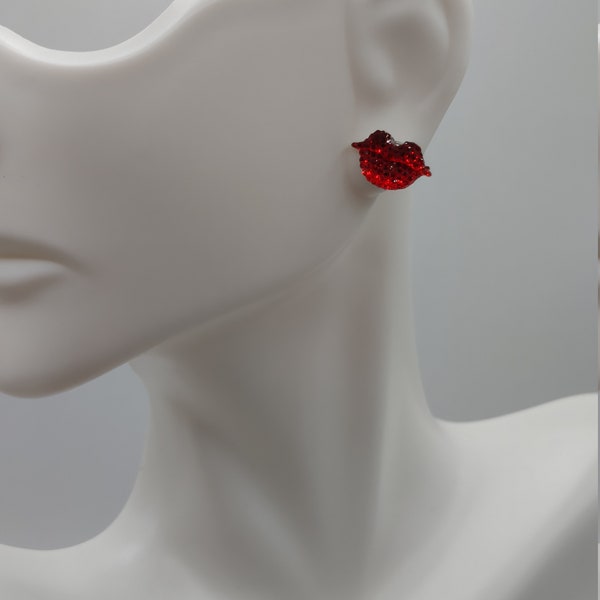 Red Rhinestone Lip Studs Earrings