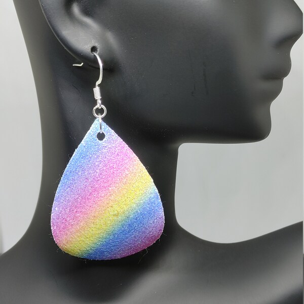 Glitter Rainbow Faux Leather Earrings/LG Teardrop/SM Teardrop/Flowers