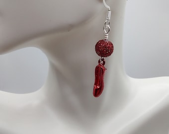 Ruby Red Slipper High Heel Shoe Earrings