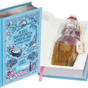 Alice "Drink Me" Flask Hollow Book - Alice's Adventures in Wonderland by Lewis Carroll (Leather-bound) (Magnetic Closure) (Custom-Etched)