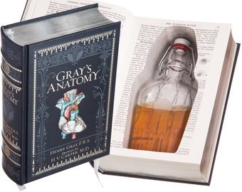 Flask Hollow Book - Gray's Anatomy (Leather-bound) (Magnetic Closure) (Custom-Etched)