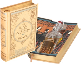 Flask Hollow Book - The Iliad and the Odyssey by Homer (Leather-bound) (Magnetic Closure) (Custom-Etched)