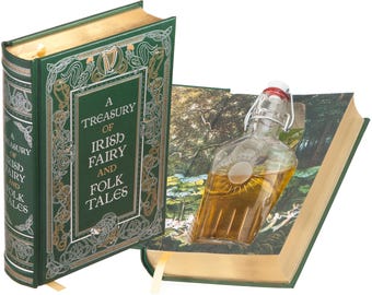 Flask Hollow Book - Irish Fairy and Folk Tales (Leather-bound) (Magnetic Closure) (Custom-Etched)