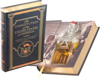 Flask Hollow Book - The Constitution of the United States of America (Leather-bound) (Magnetic Closure) (Custom-Etched)