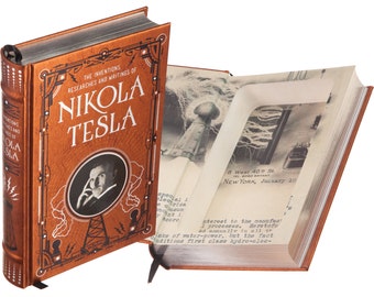 Book Safe - Nikola Tesla, The Inventions Researches and Writings of (Magnetic Closure) - Leather bound Hollow Book Safe