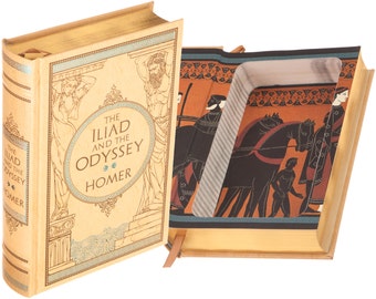 Boekkluis - The Iliad and the Odyssey van Homer (magnetische sluiting) - leergebonden holle boekenkluis