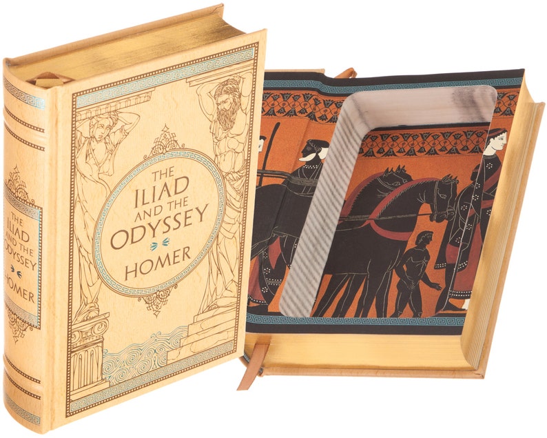 Book Safe The Iliad and the Odyssey by Homer Magnetic Closure Leather bound Hollow Book Safe image 1