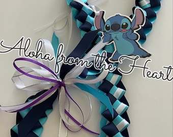 STiTCH or LiLO Hawaiian Ribbon LEI - School GRADUATiON [WiTH Personalization] - DiSNEY theme Island OHANA Hawaii Family ALoHA Celebration