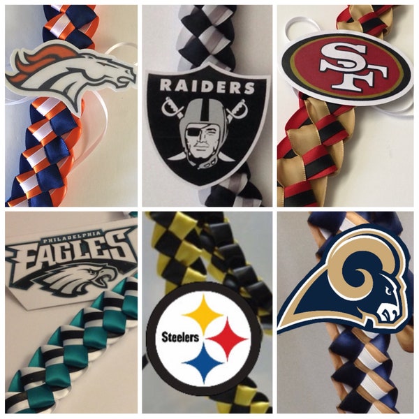 NFL TEAMS ‘Themed’ Hawaiian Ribbon LEI ~ Pro Sports, Team Spirit, FOOTBaLL Fan, National, American, Super Bowl, Game, Touch Down, Field Goal