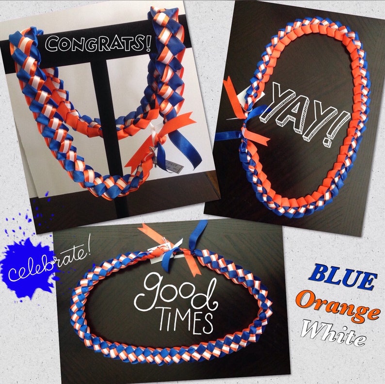 University Of Florida Gators College Graduation Hawaiian Ribbon Lei Grad Party Ceremony Celebration Sec Sports Team Blue Orange White - 