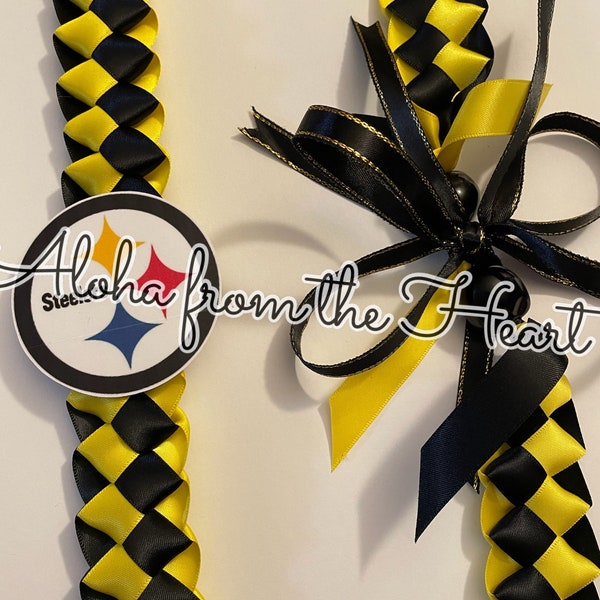 PiTTSBURGH STEELERS ‘Themed’ Hawaiian Ribbon LEI - Professional Sports, NFL Team Spirit, Football Fan, Black & Yellow, TERRiBLE ToWEL Time