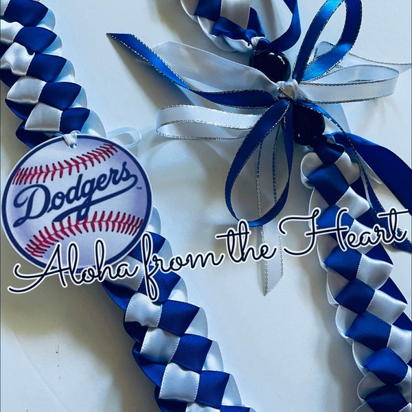 LoS ANGeLES DODGERS Baseball themed Hawaiian Ribbon LEI - Graduation Birthday Wedding Anniversary Baby Bridal Shower Party Sport Celebration