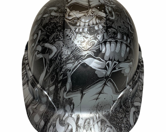 Hard Hat Ridgeline Cap Style Custom Silver Metallic Gnarly Chains and Skulls