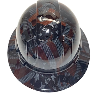 Custom Hydro Dipped Sport Carbon Fiber American Flags Ridgeline Full Brim  Hard Hat