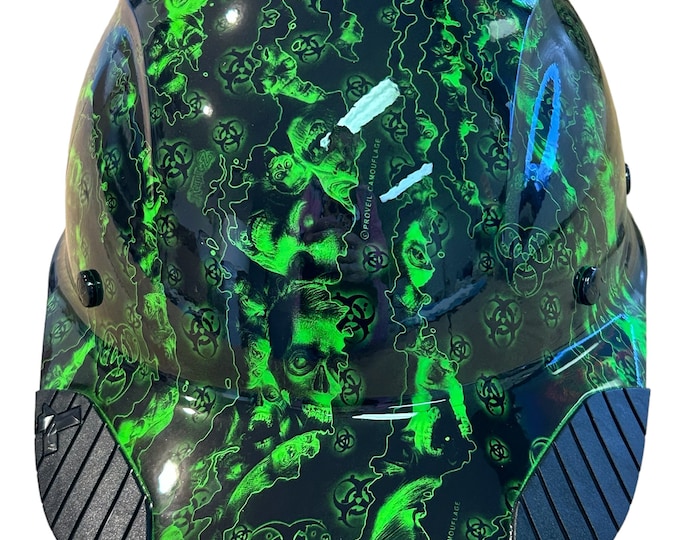 Custom Hydro Dipped Black and Green Bio Hazard Lift DAX Fifty 50 Carbon Fiber HDC50C-20GC Cap Style HardHat