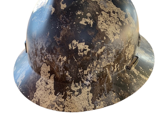 Custom Hard Hat Tan STA Prairie Camo Hydro Dipped Full Brim MSA V-Gard
