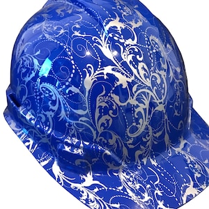 Custom Hard Hat Hydro Dipped Dark Blue Lilies Ridgeline Cap Style