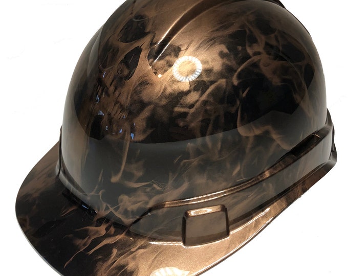 Custom Hard Hat Copper Metallic Flaming Skulls Cap Style Ridgeline