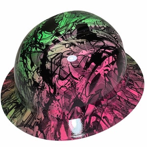 Custom Hard Hat Rosa e Verde Double Graffiti Full Brim Ridgeline