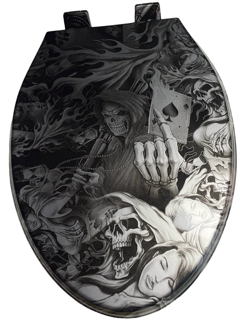 Custom Hydro Dipped Silver Ace of Skulls Delta Wycliffe Toilet Seat