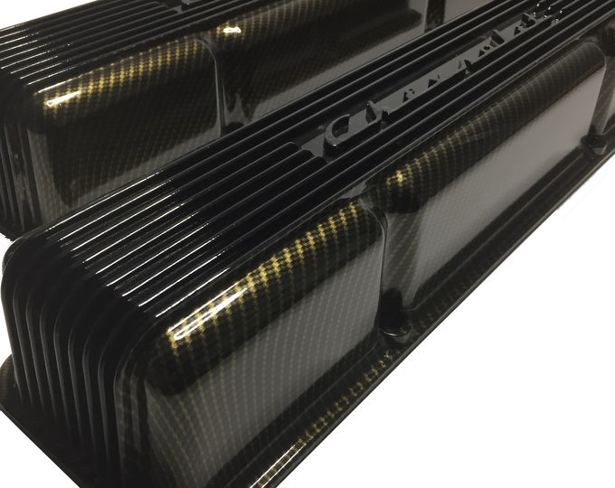 Custom Hydro Dipped Gold Carbon Fiber Small block Chevy Vintage Style Valve Covers Holley 241-108